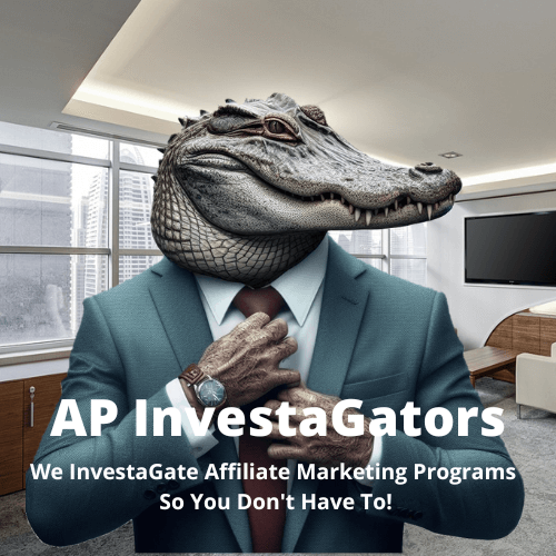 Contact Us Page: AP InvestaGator logo with API Gator adjusting his tie in an office.

Text: AP InvestaGators We investagate affiliate marketing programs so you don't have to!