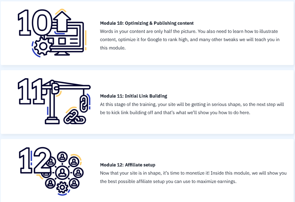 Excerpt of Modules 10-12 for The Authority Site System from Authority Hacker's site.