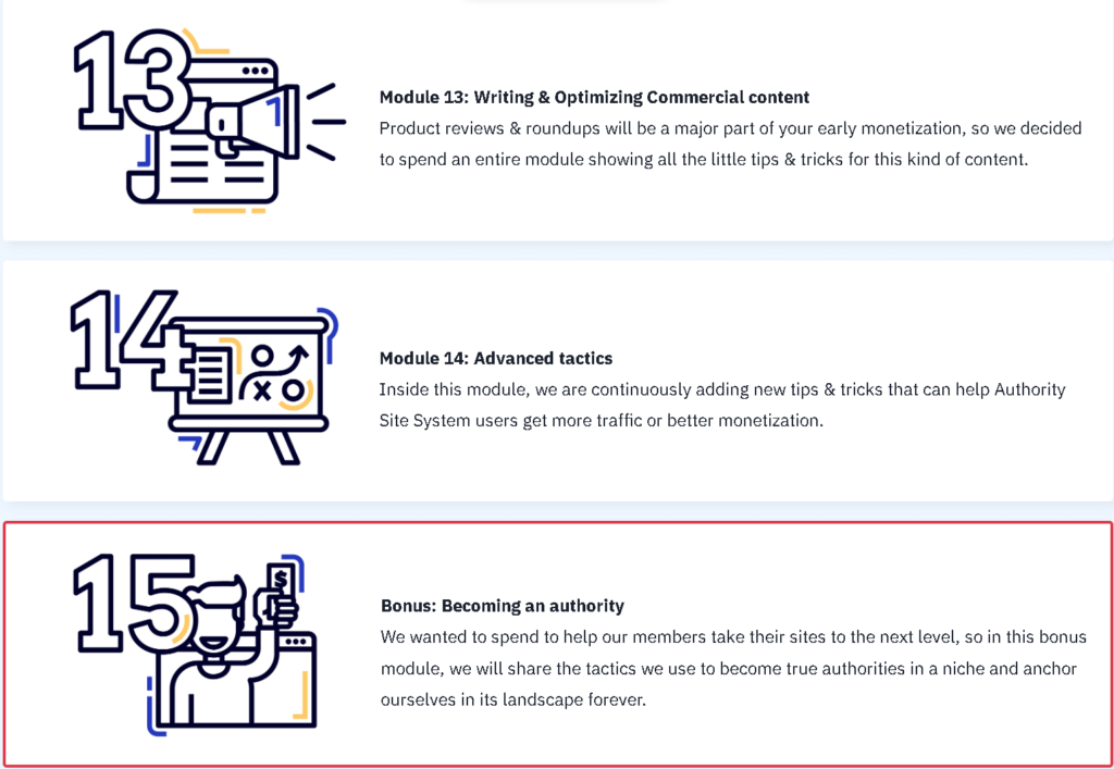 Excerpt of Modules 13-15 for The Authority Site System from Authority Hacker's site.