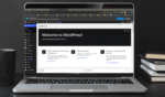 Open laptop with a WordPress website's dashboard on the screen.
